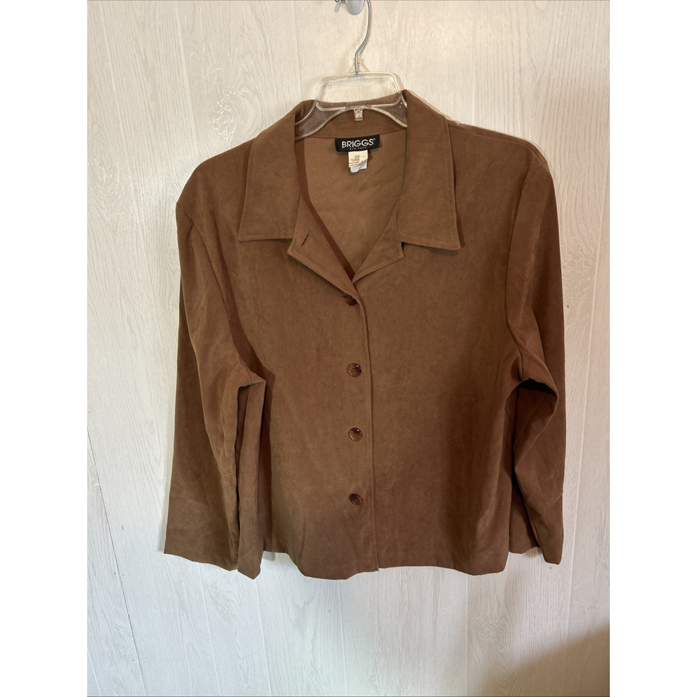 Briggs Vintage 2X Cognac Brown Boxy Blazer Suede Like Jacket‎